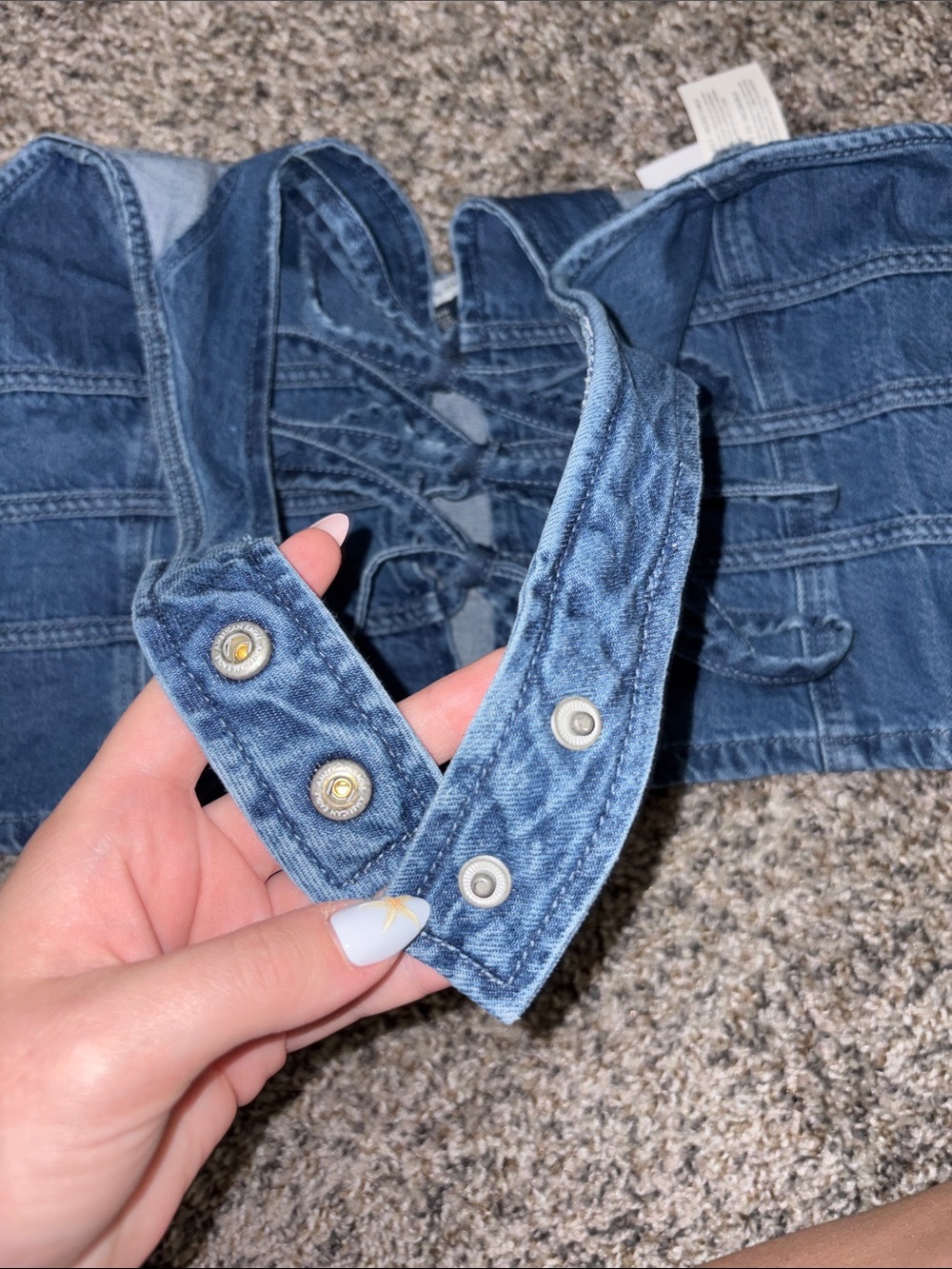 American Eagle Outfitters Denim Halter Lace-Up Crop Top - Blue - Picture 5 of 6